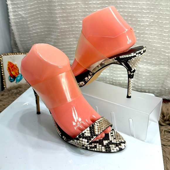 (N8) Steve Madden Snake print heels with clear criss-cross straps, Sz 9.5 women - Picture 1 of 12